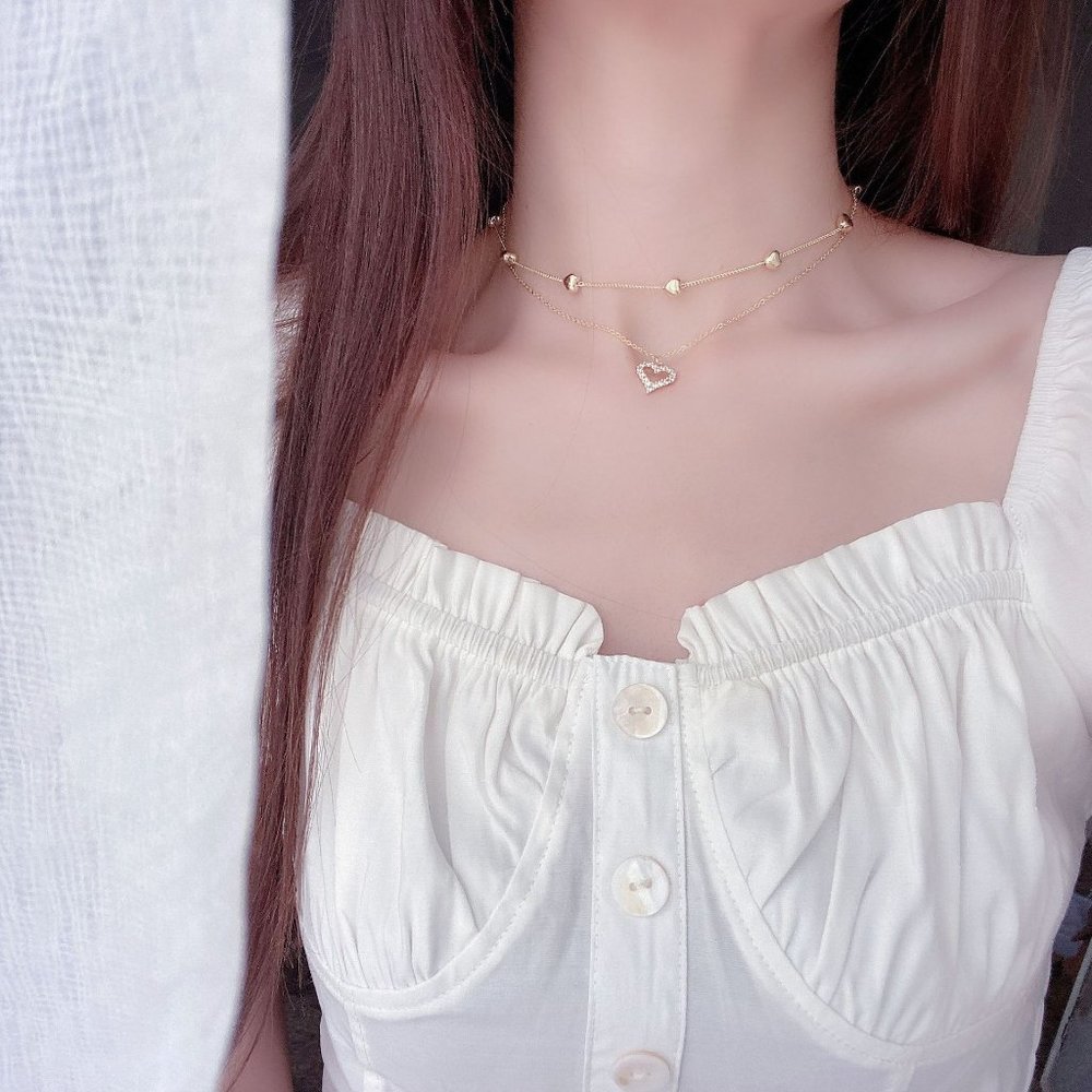 NEW 14k Gold Plated Diamond Heart Layer Necklace - Picture 2 of 7